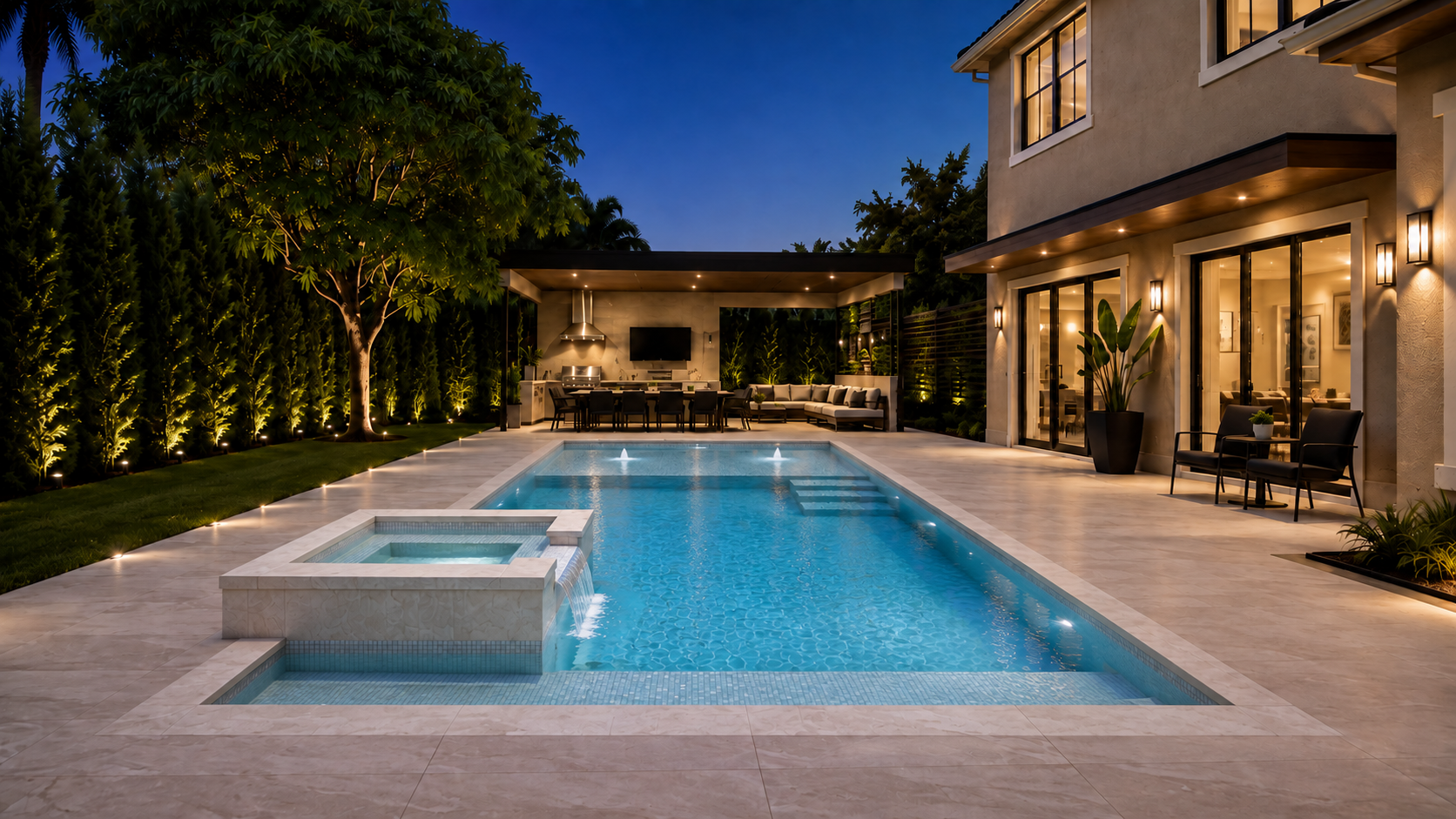 Pool and spa detail at blue hour